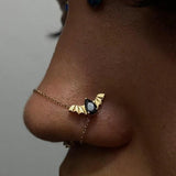 BAT WITH BLACK CZ 14K GOLD - THREADLESS END piercing-zone.com