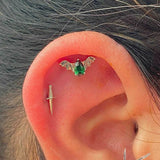 BAT WITH EMERALD CZ 14K GOLD - THREADLESS END piercing-zone.com