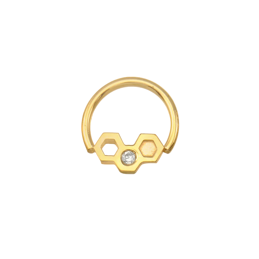 Honeycomb Texture Seamless Ring – 14K Gold Double-Sided Design