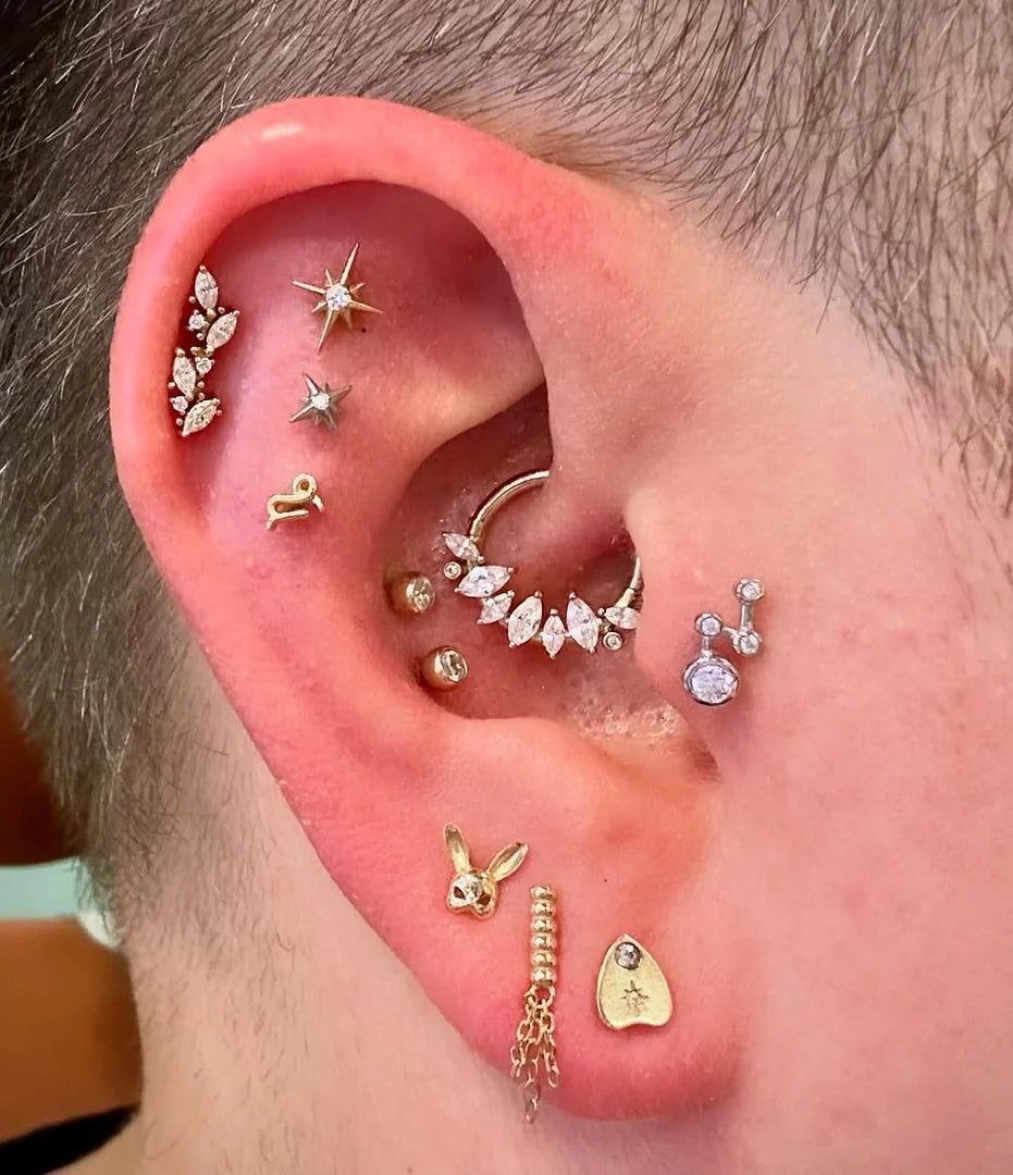 Andreia – Vine CZ Cluster – 14K Gold Threadless End