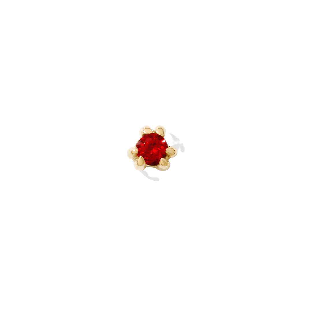 Iris threadless end in yellow gold with triangle-set garnet gemstone