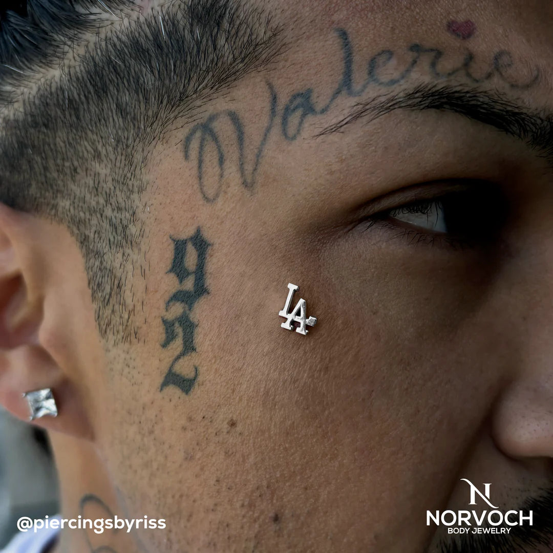 Model Wearing LA in Helix Piercing – Urban Styling