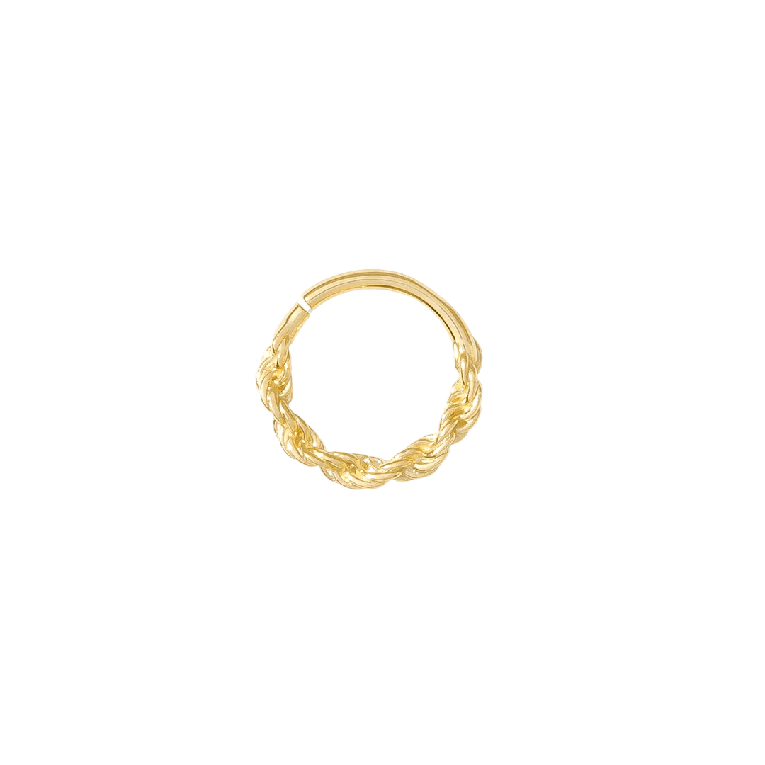 Rope Chain Seamless 14K Gold Ring with Twisted Texture – Front View