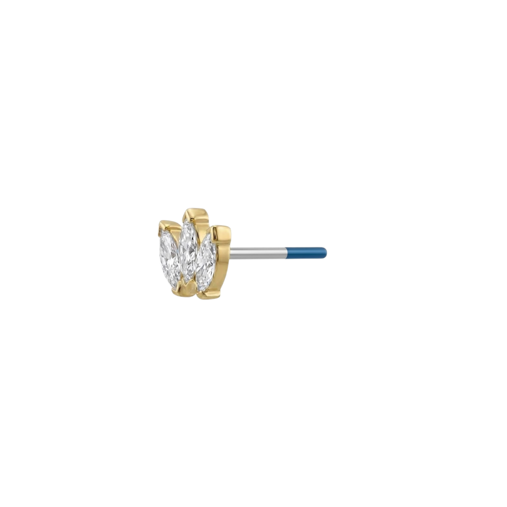 Marquise Fan - 18K Gold Lab Diamond Threadless End- piercing - zone.com