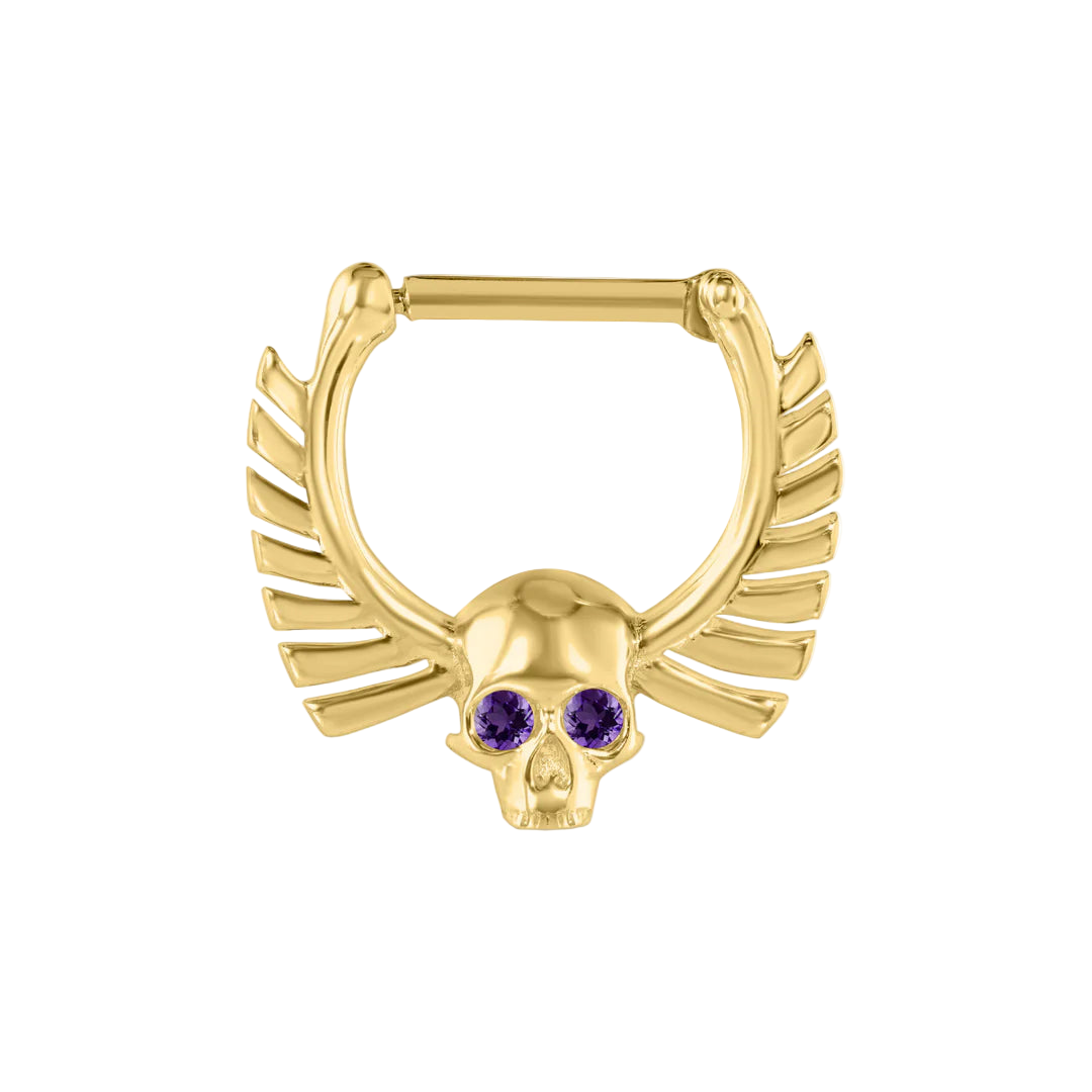 Memento Mori Straight Clicker with Gems – 14K & 18K Gold