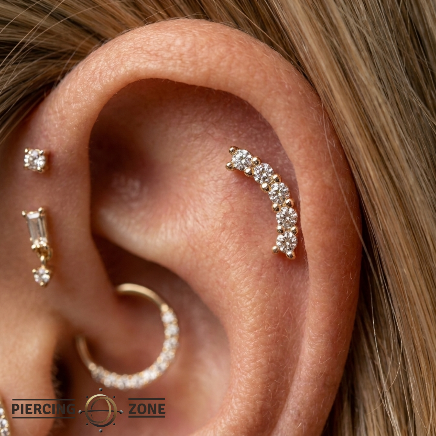 Miami - 14K Gold 5 Stone Arc Threadless/Threaded End