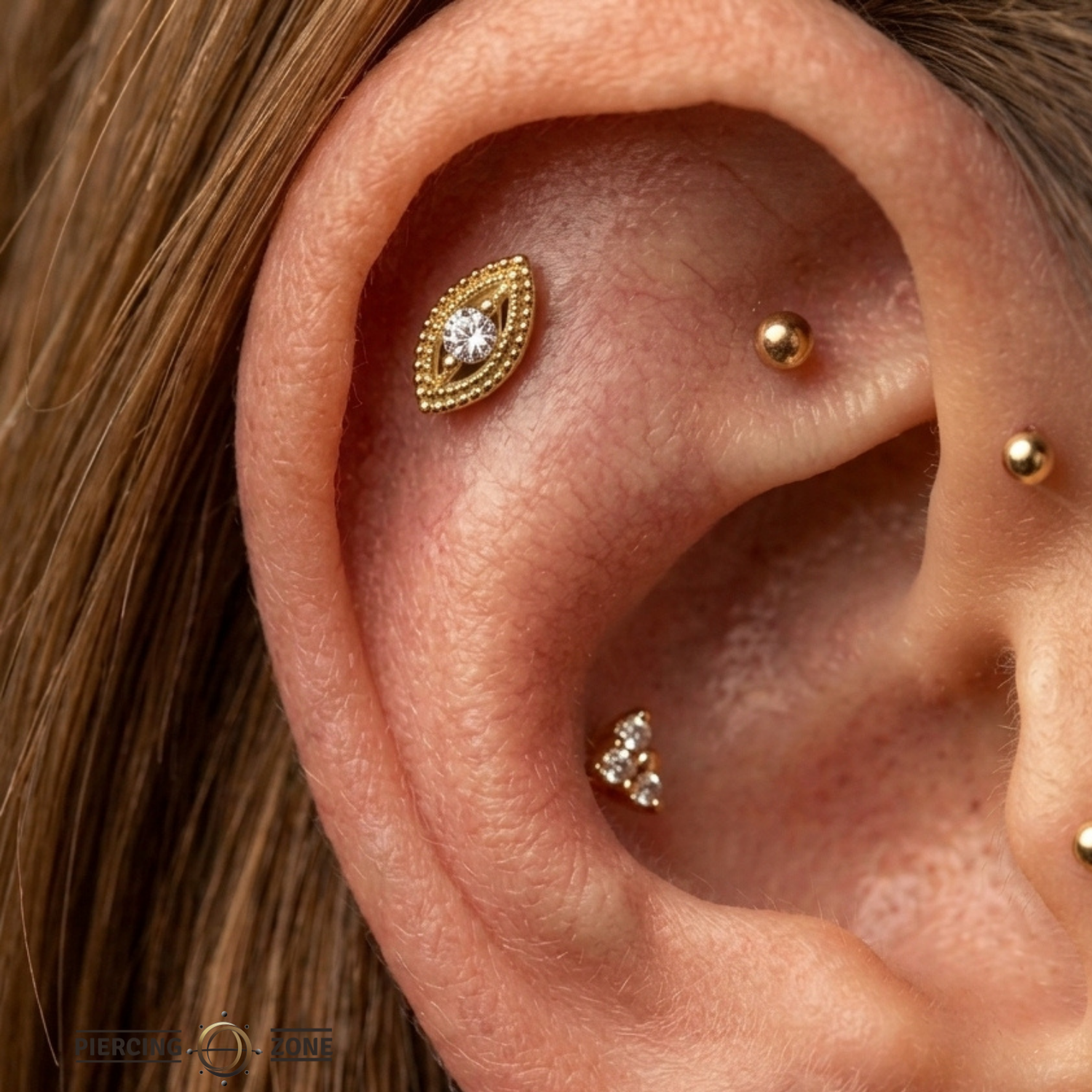 Milgrain Eye – 14K Gold Threadless/Threaded End