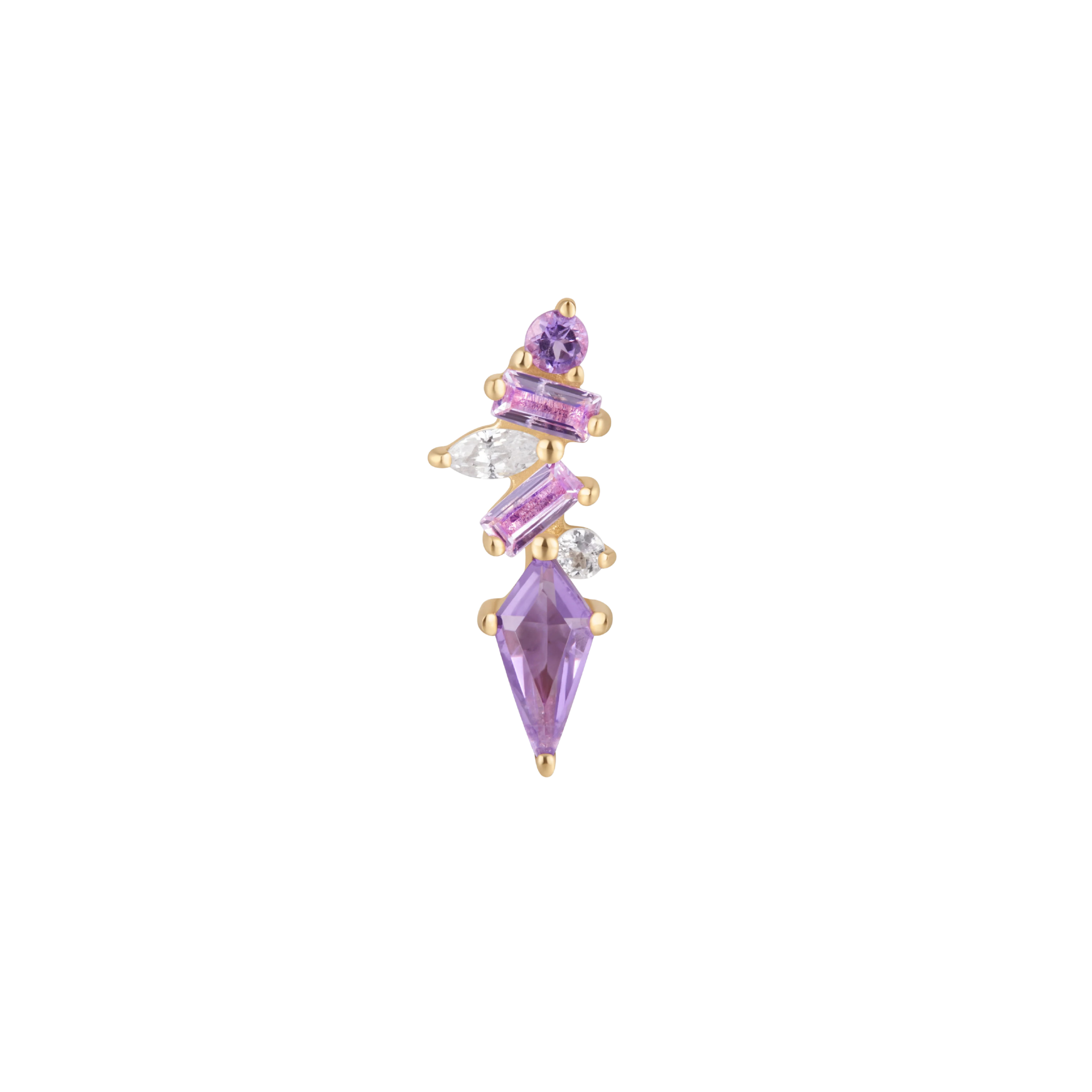 Mixt 14K Gold Threadless End with Amethyst & Pink Sapphire Cluster – Front View
