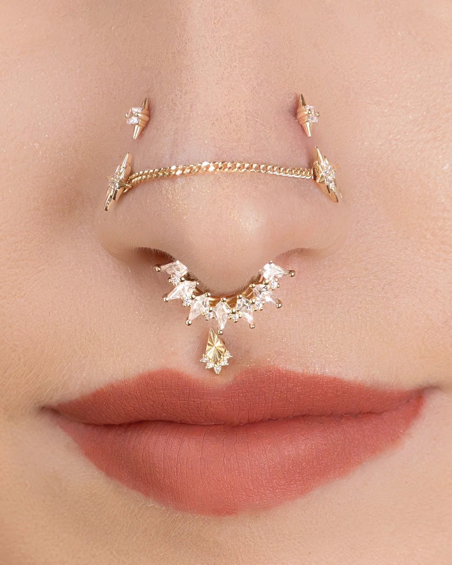 Model Wearing Wonderland in Septum Piercing – Sculptural Look
