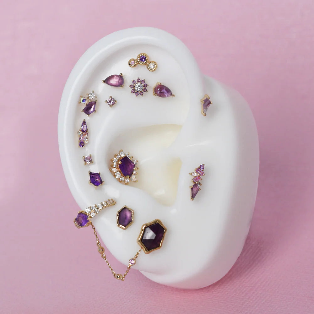 Model wearing Mixt Gemstone Cluster in Flat Piercing