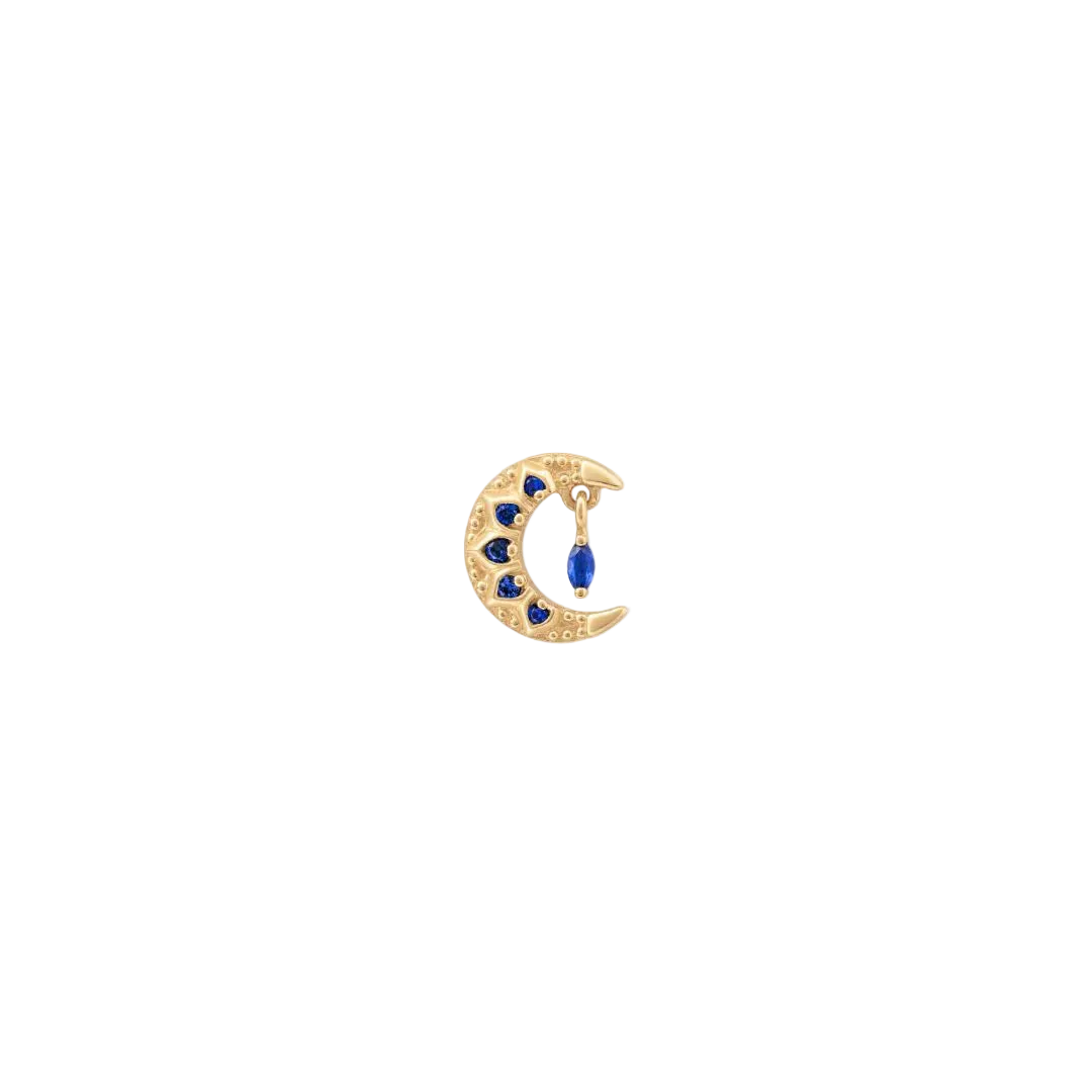 Moroccan Moon - 14K Gold Lab Blue Sapphire Threadless End - piercing - zone.com