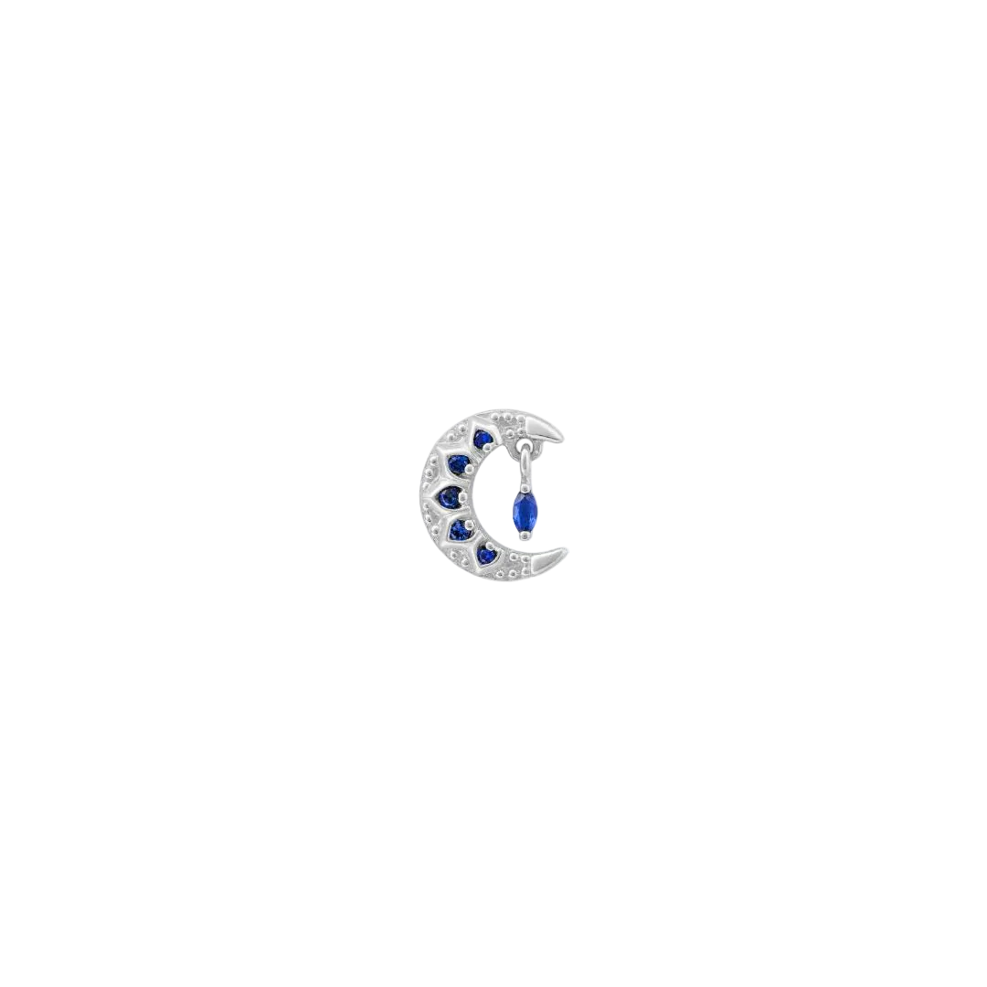 Moroccan Moon - 14K Gold Lab Blue Sapphire Threadless End - piercing - zone.com
