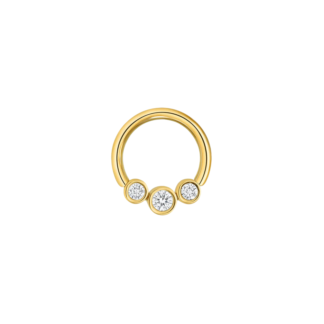 3 Gem Bezel Cluster Seamless Ring – 14K Gold Cup & Divot Design