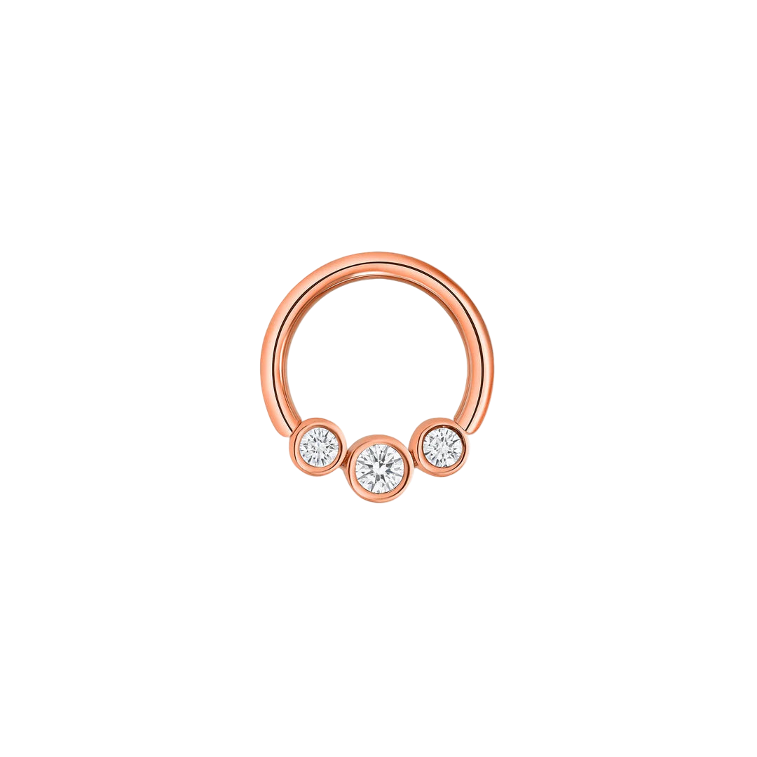 3 Gem Bezel Cluster Seamless Ring – 14K Gold Cup & Divot Design