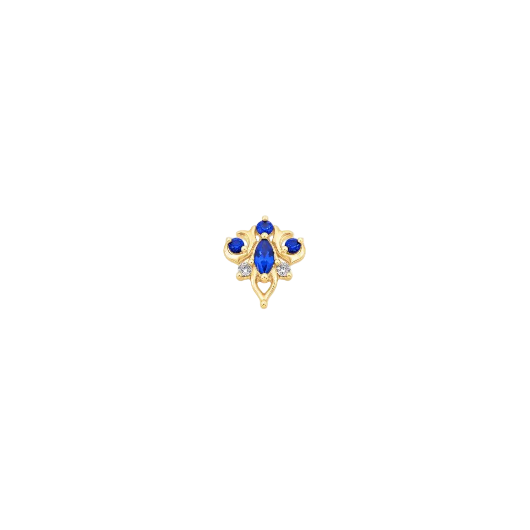 Oleander - 14K Gold Lab Blue Sapphire Threadless End - piercing - zone.com