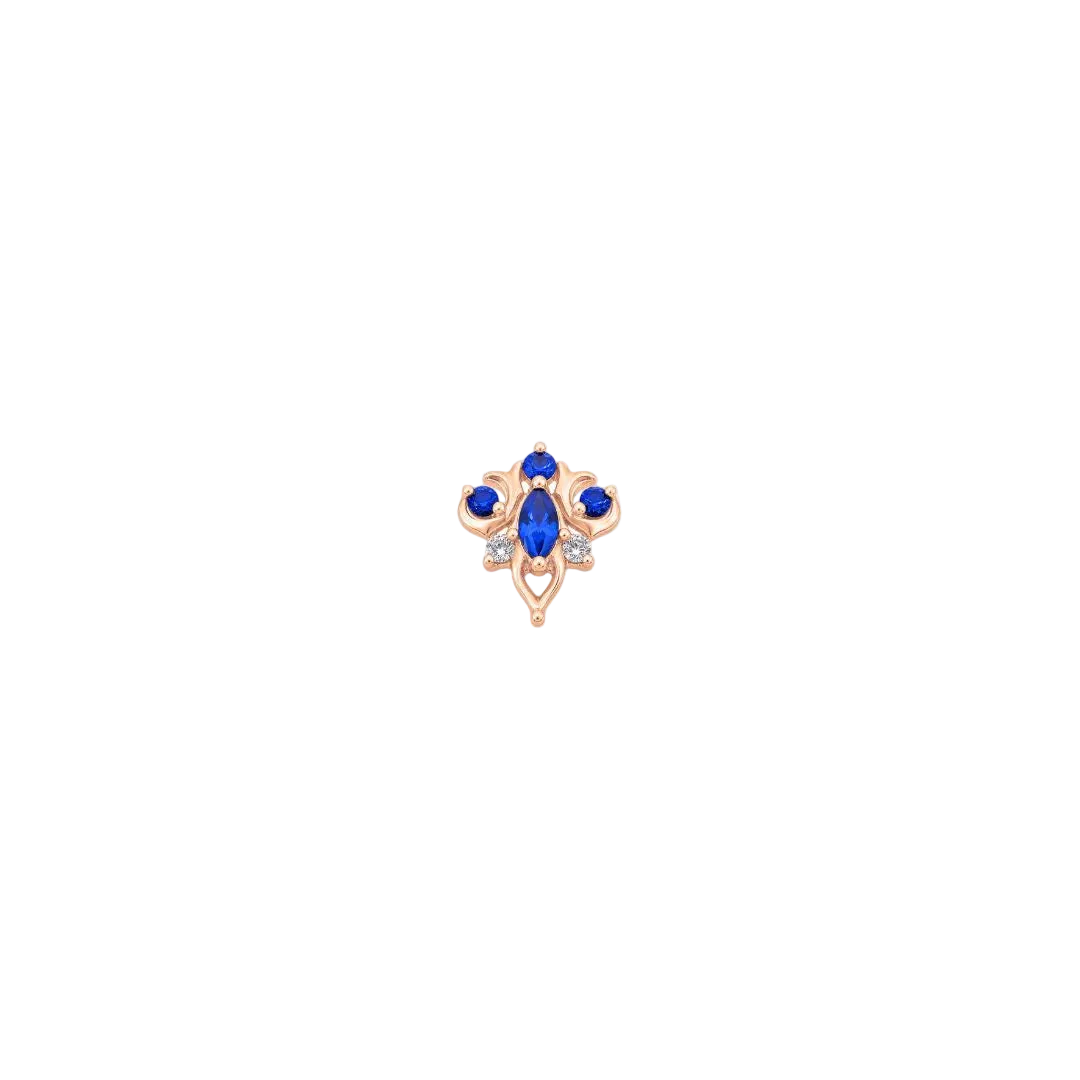 Oleander - 14K Gold Lab Blue Sapphire Threadless End - piercing - zone.com