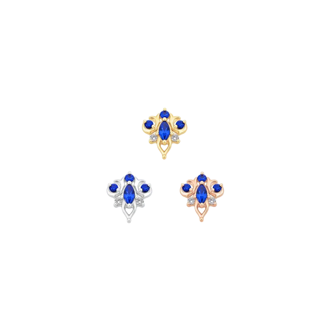 Oleander - 14K Gold Lab Blue Sapphire Threadless End - piercing - zone.com