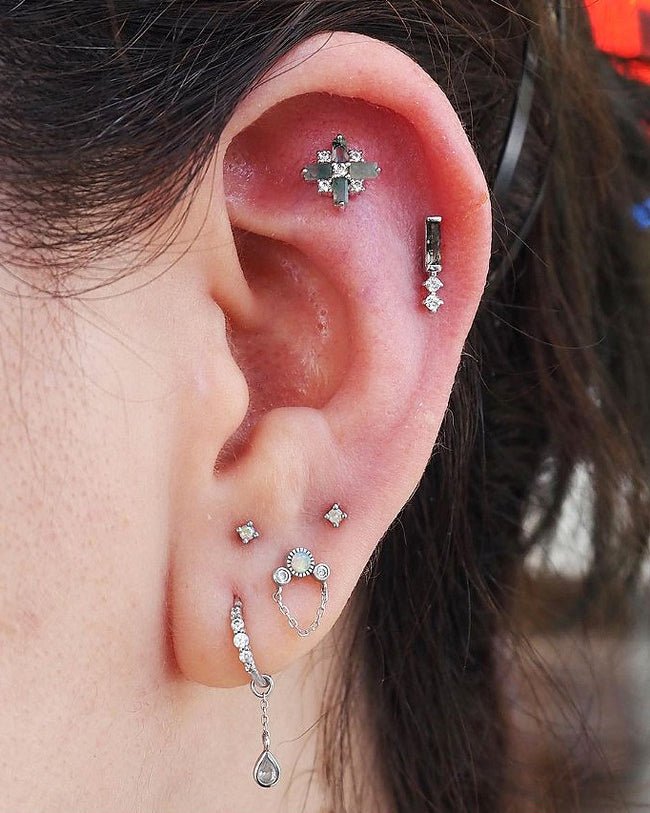 Covet – 14K Gold Moss Agate & Swarovski CZ Threadless End