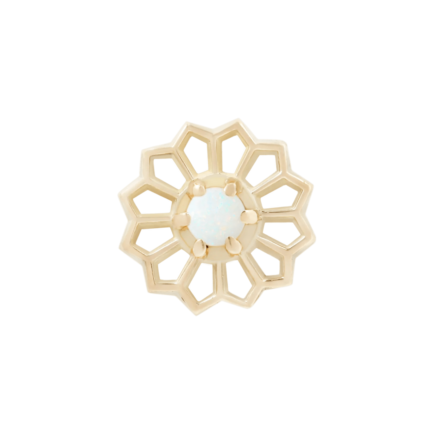 Passion Flower threadless end in 14K gold with white opal