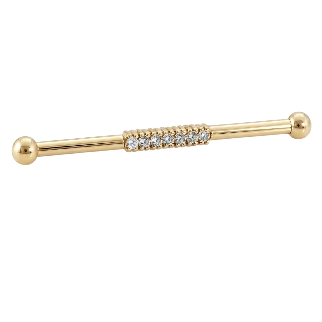 Pavé Line - 14K Gold Gem Straight Barbell - piercing - zone.com