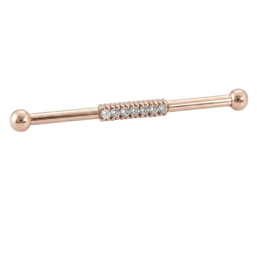 Pavé Line - 14K Gold Gem Straight Barbell - piercing - zone.com