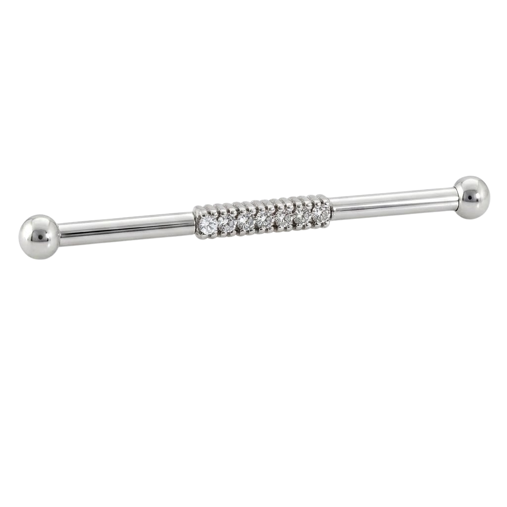Pavé Line - 14K Gold Gem Straight Barbell - piercing - zone.com