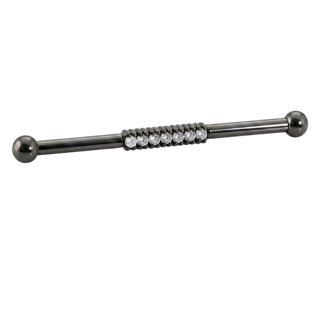 Pavé Line - 14K Gold Gem Straight Barbell - piercing - zone.com