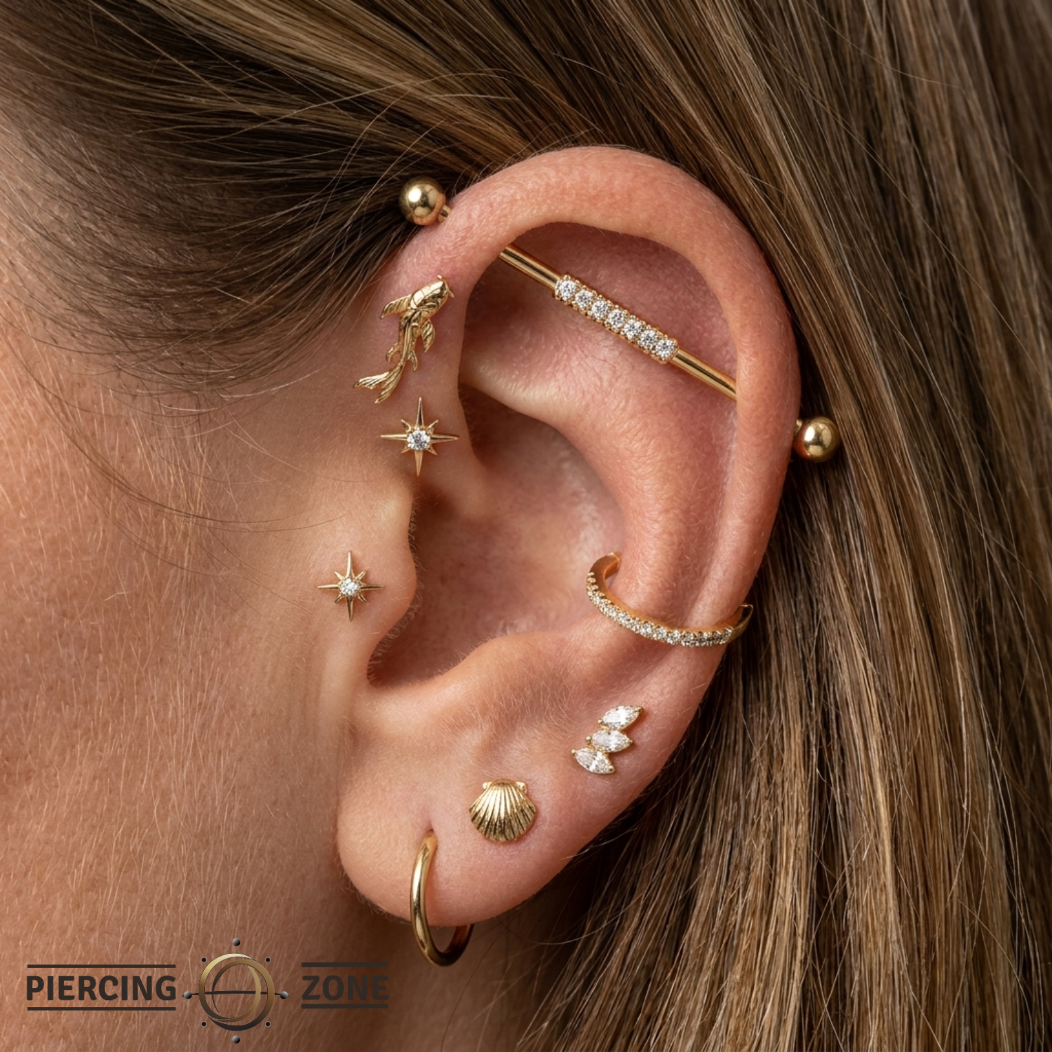 Pavé Line - 14K Gold Gem Straight Barbell