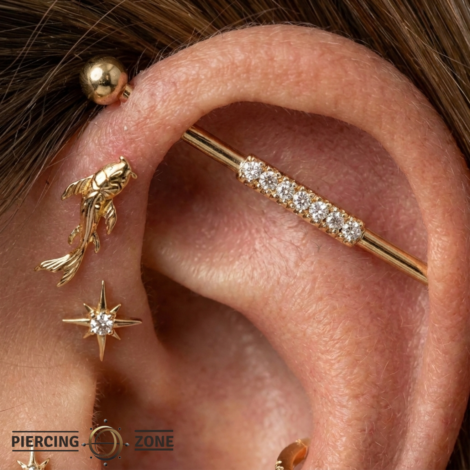 Pavé Line - 14K Gold Gem Straight Barbell