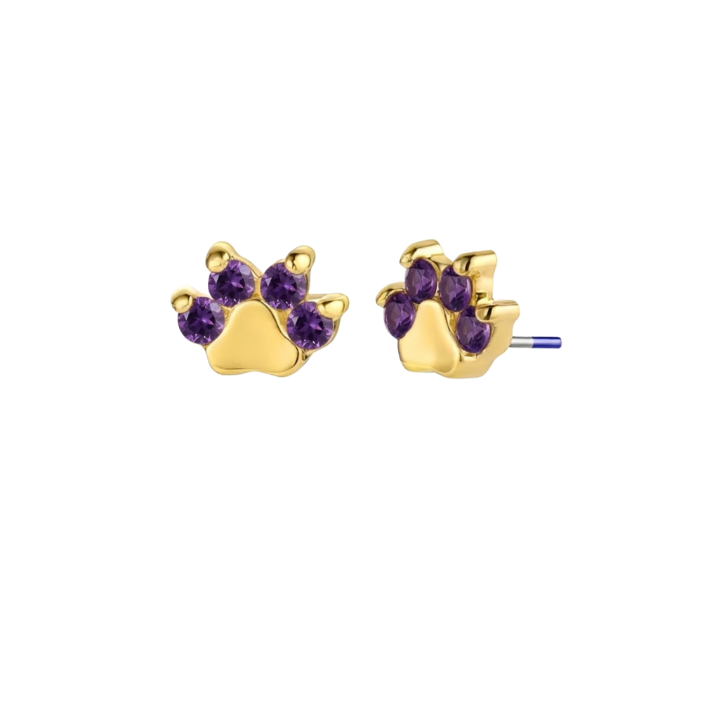 Paw Print - 18K Gold Genuine Gem Threadless/Threaded End - piercing - zone.com