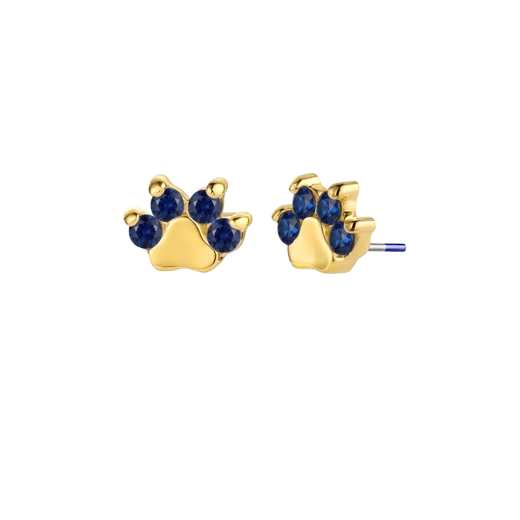 Paw Print - 18K Gold Genuine Gem Threadless/Threaded End - piercing - zone.com