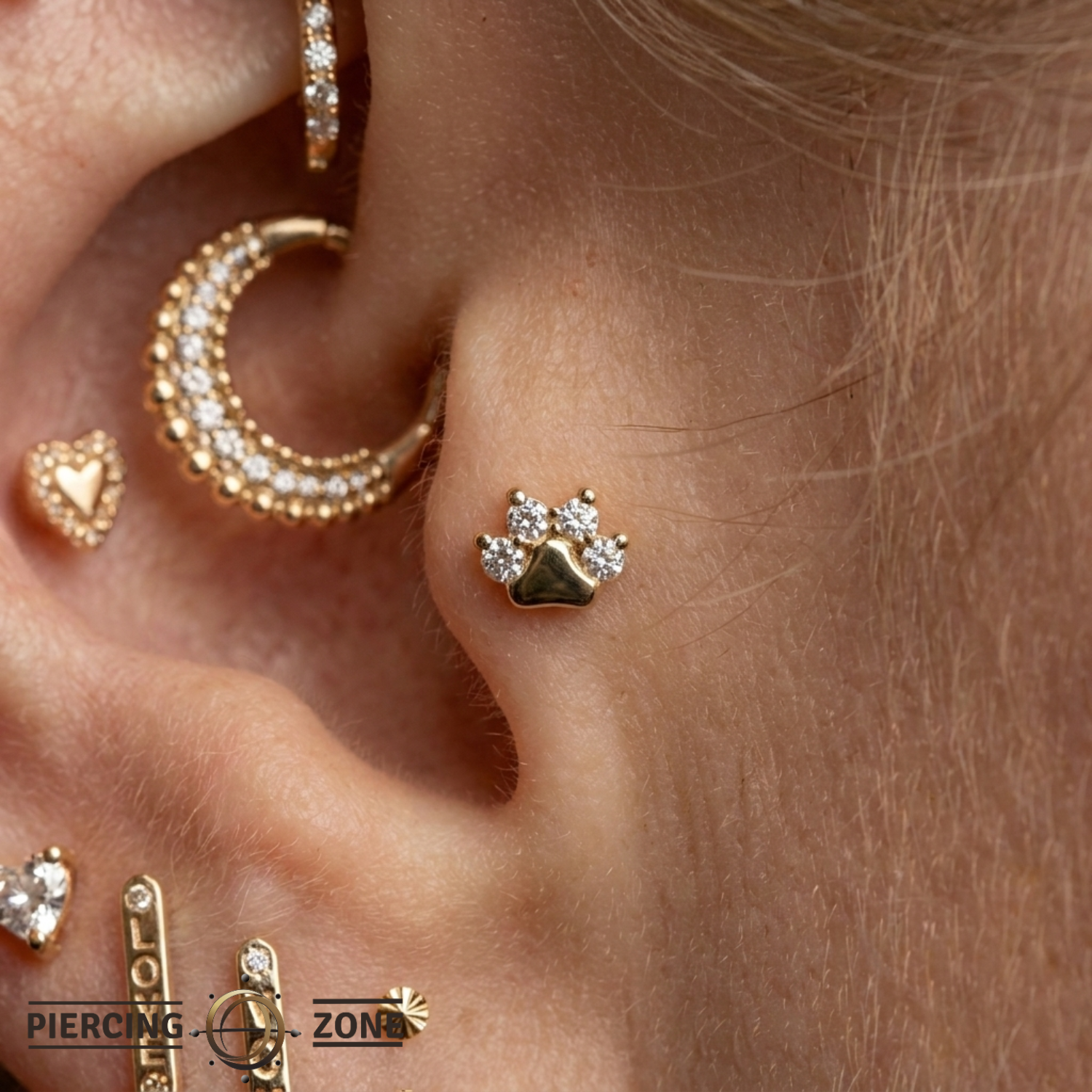 Paw Print End - 18K Gold Gem Threadless/Threaded End