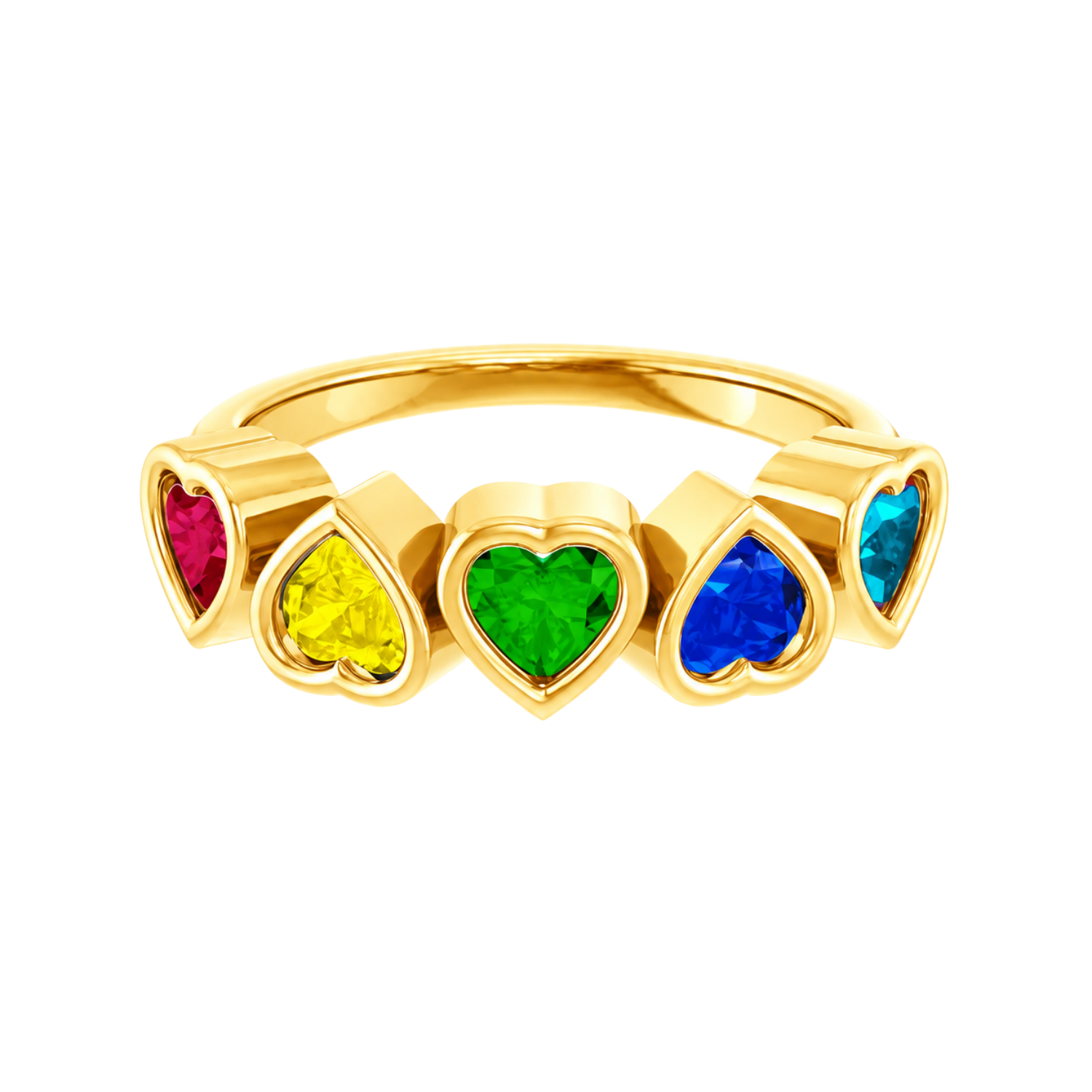 Pride Beloved Seamless Ring – 14K Gold Five-Heart Gem Design