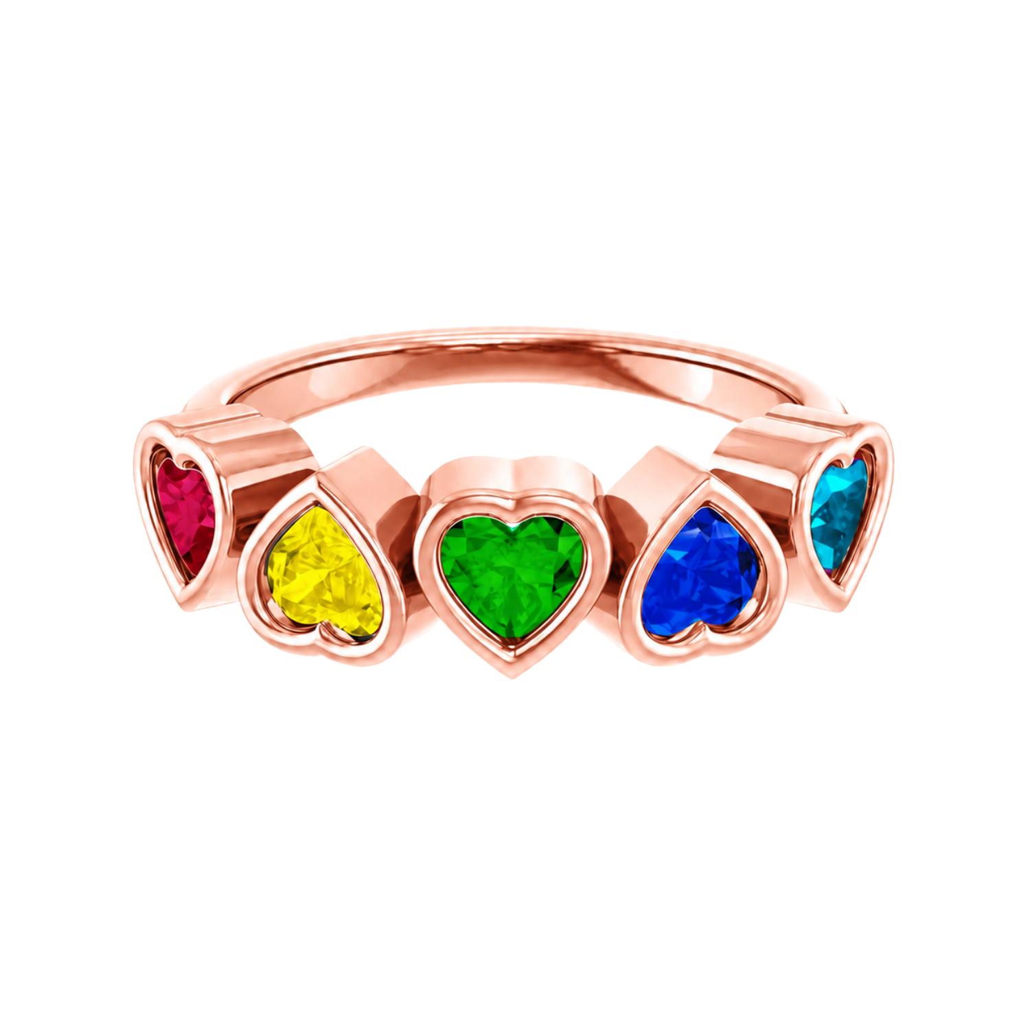 Pride Beloved Seamless Ring – 14K Gold Five-Heart Gem Design