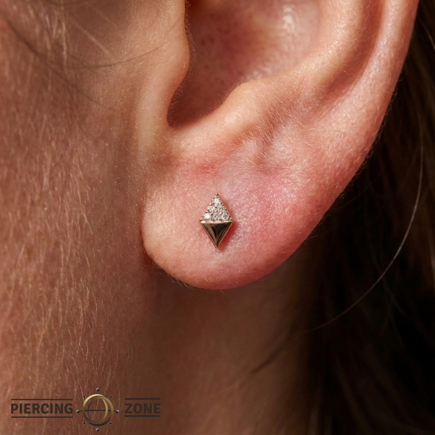 Rhombos - 18K Gold White CZ Threadless/Threaded End