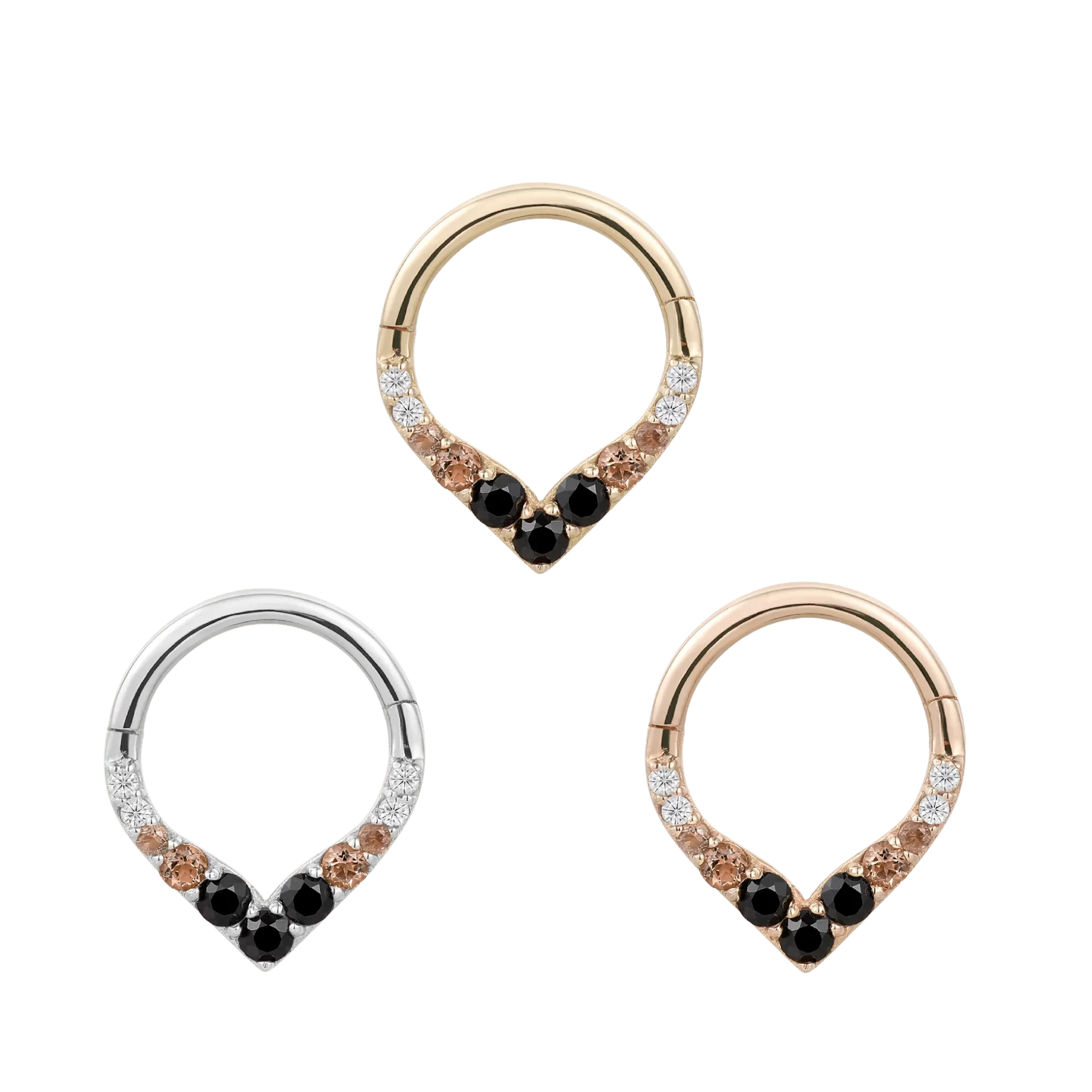 Rise + Shine – Ombré Gemstone Arc – 14K Gold Clicker Ring piercing - zone.com