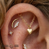 Rolo Bar with Heart - 14K Gold Threadless/Threaded