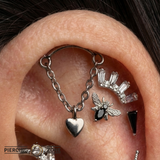 Rolo Bar with Heart - 14K Gold Threadless/Threaded