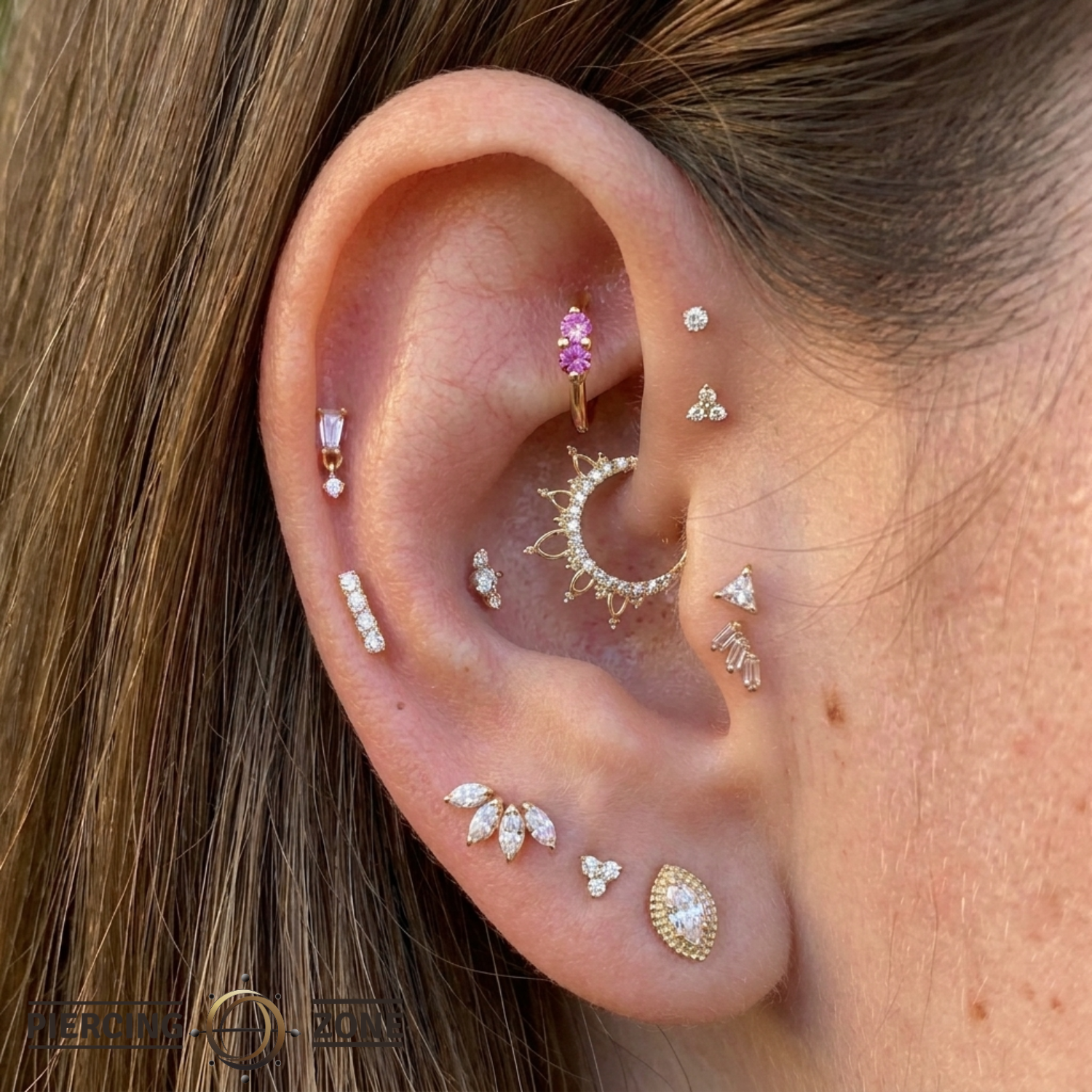 Rosy Trio - 14K Gold Pink Gem Fixed Bead Ring