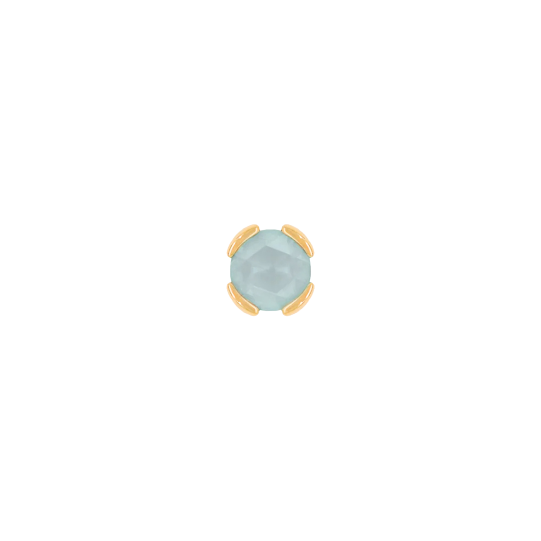 Sandblasted aquamarine threadless end in 14k gold bezel