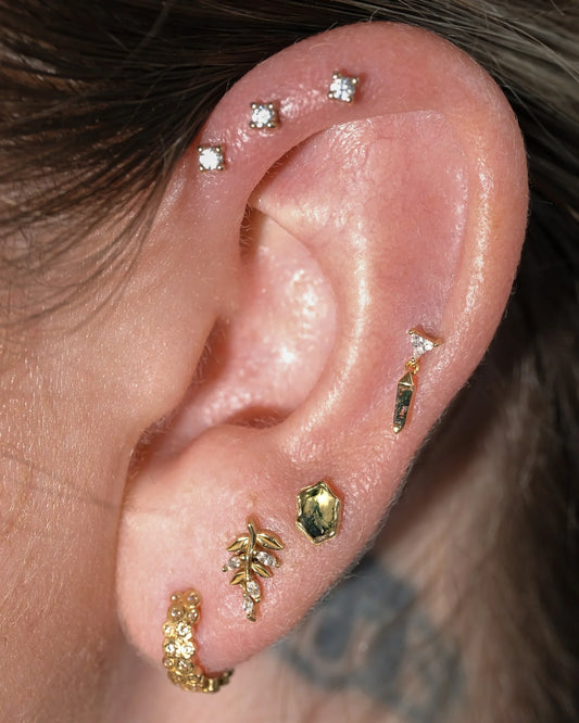 Savvy – 14K Gold Moss Agate & CZ Threadless End