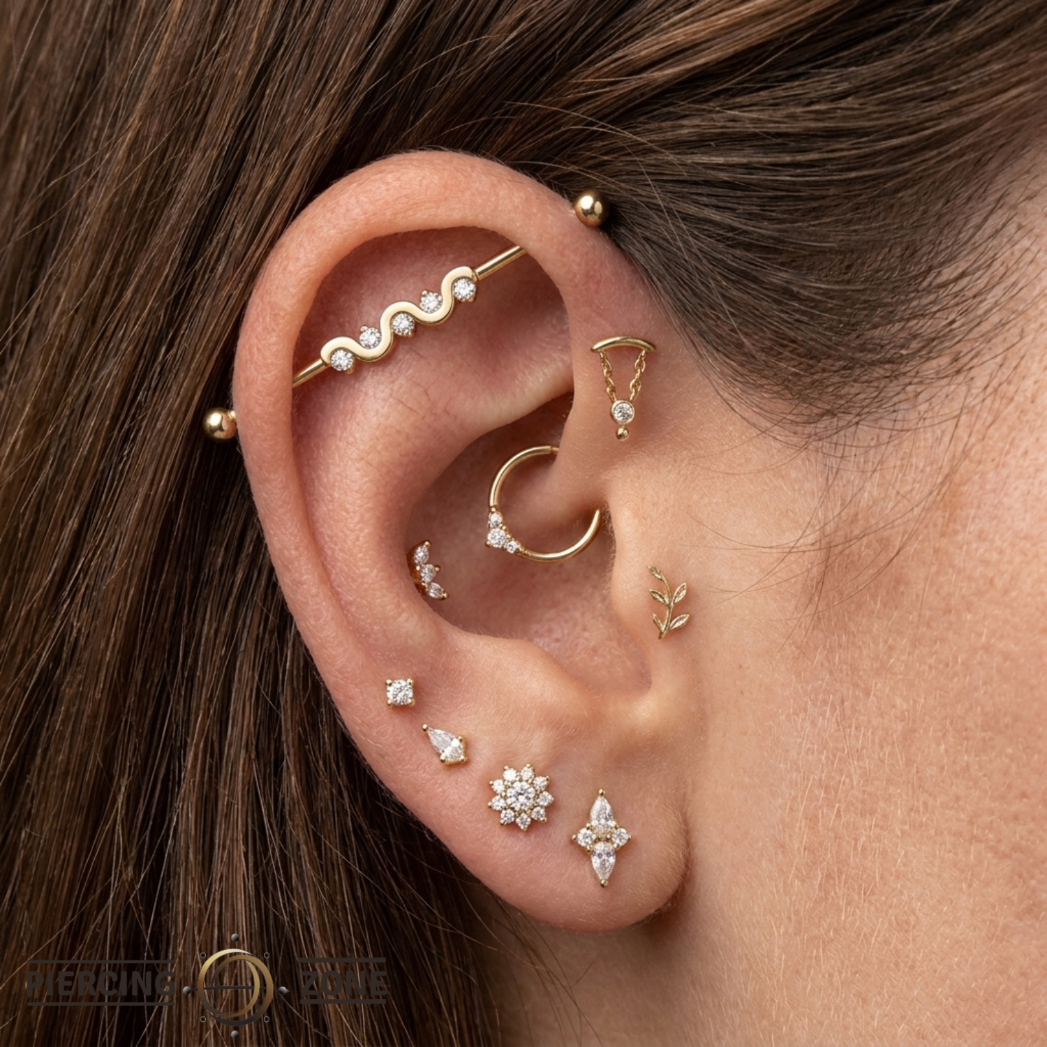 Serpent Flow - 14K Gold Gem Straight Barbell