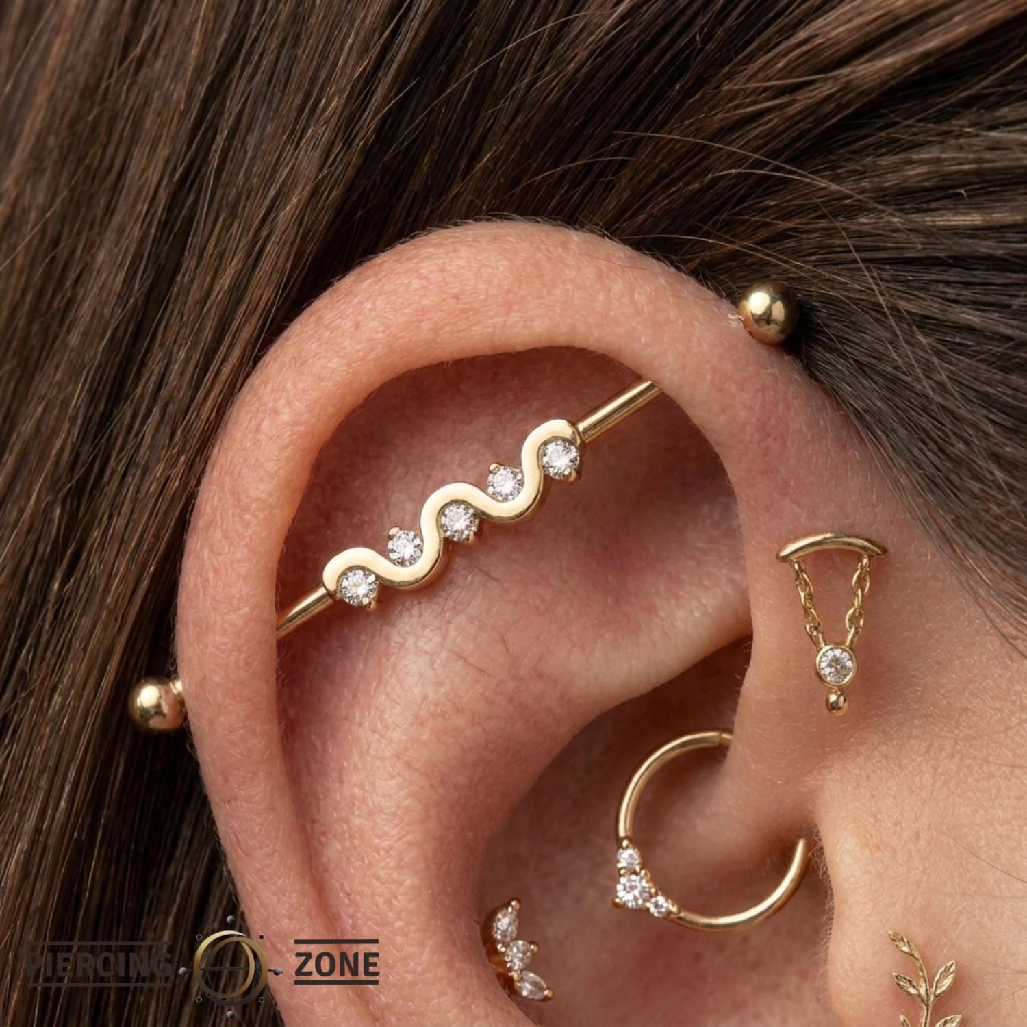 Serpent Flow - 14K Gold Gem Straight Barbell