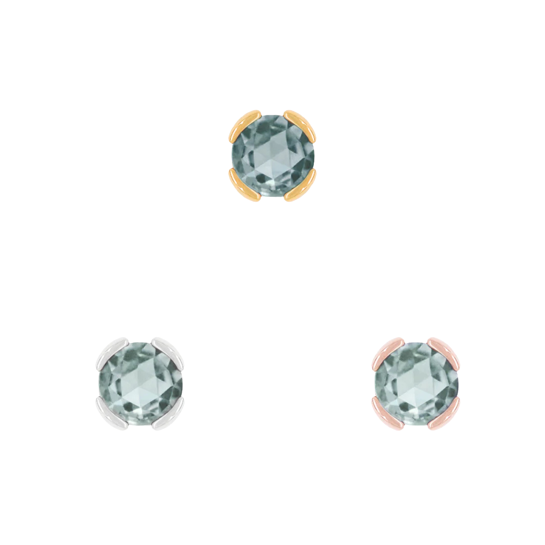 Side view of rose-cut aquamarine piercing jewelry