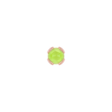 Side view of sandblasted rose-cut peridot in gold threadless end