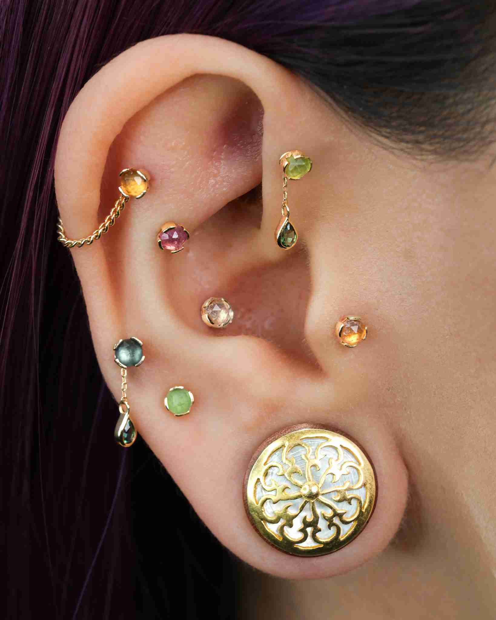 Close-up of demi bezel CZ threadless stud – minimalist shimmer design