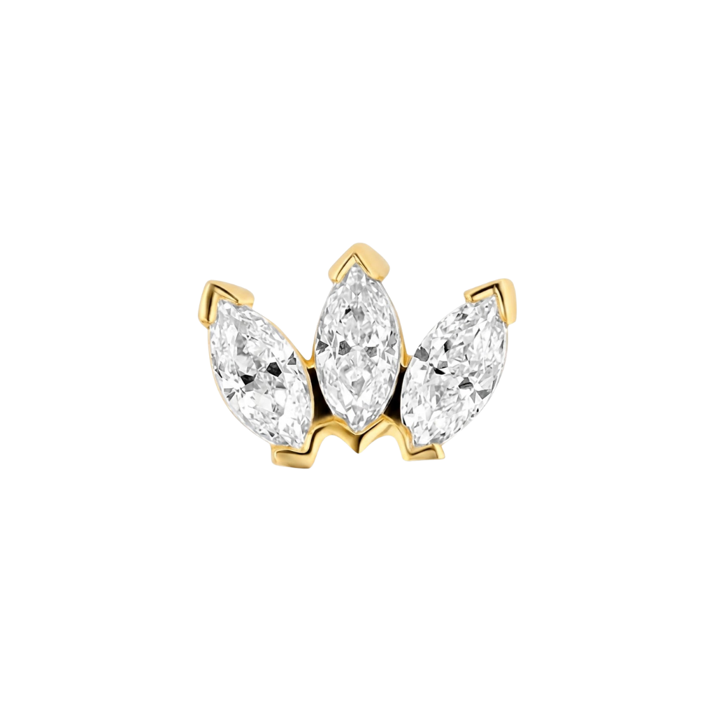 Small Marquise Fan End - 18K Gold Gem Threadless/Threaded End - piercing - zone.com