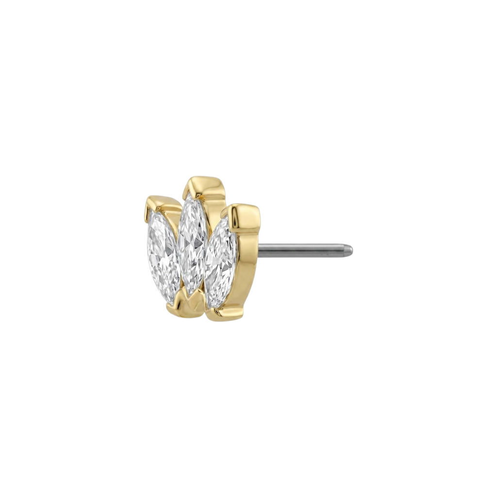 Small Marquise Fan End - 18K Gold Gem Threadless/Threaded End - piercing - zone.com