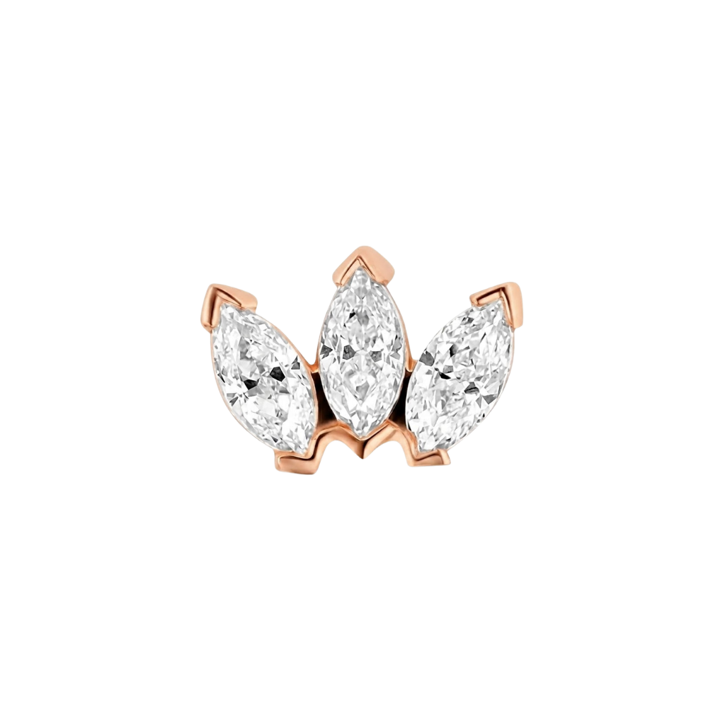 Small Marquise Fan End - 18K Gold Gem Threadless/Threaded End - piercing - zone.com