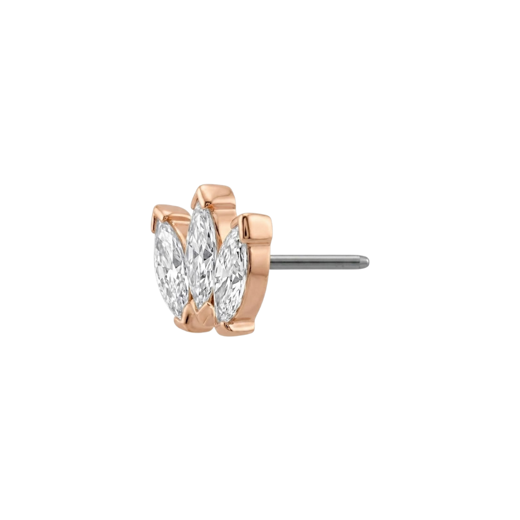 Small Marquise Fan End - 18K Gold Gem Threadless/Threaded End - piercing - zone.com